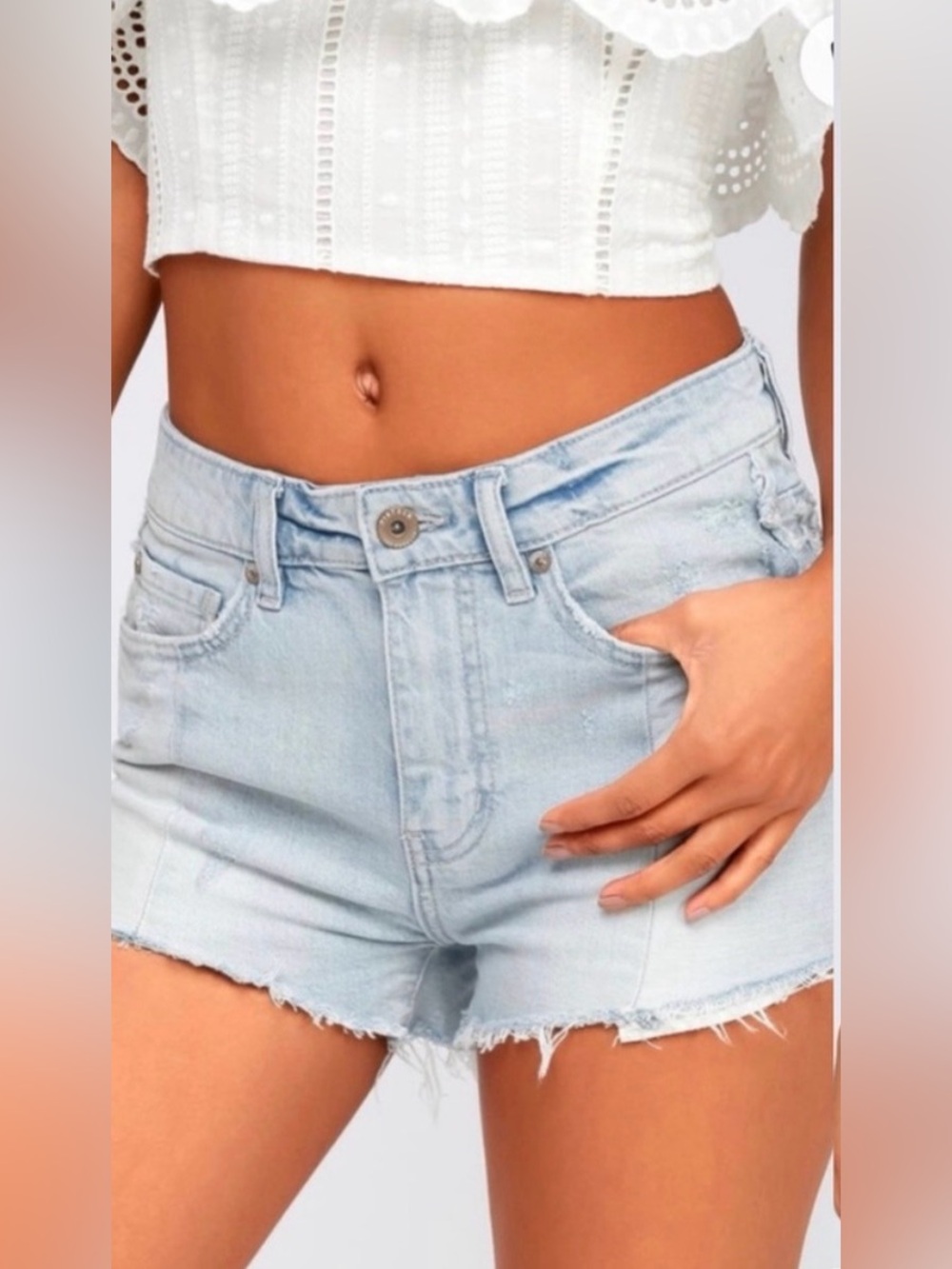 Pistola Light Wash Distressed Cut Off Denim Shorts 26 | High Rise Raw Hem|